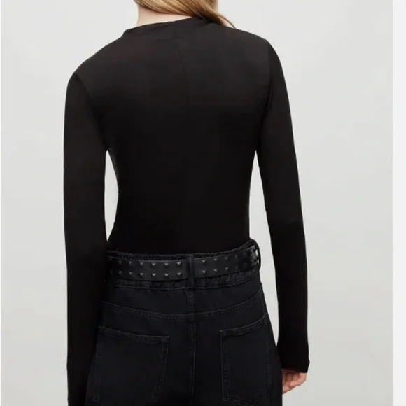 All Saints Marina Black Long Sleeve Top - Picture 3 of 10